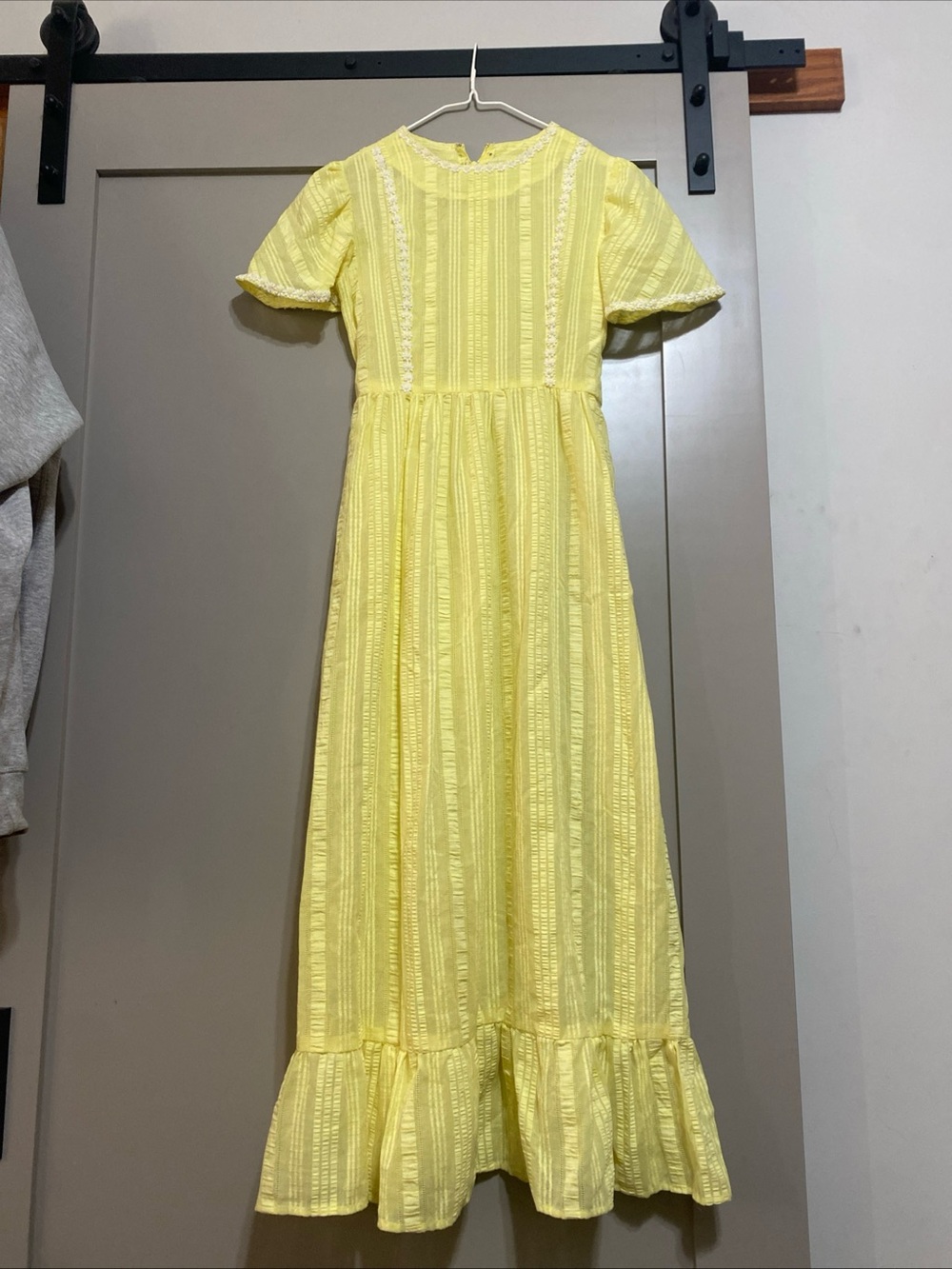 Vtg 70s Yellow Pintuck Prairie Maxi Dress Lace Trim Cottagecore Handmade S